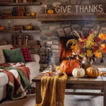 Seasonal Home Decoration on a Budget: A Tradwife's Practical Guide Cozy farmhouse living room decorated for autumn with natural pumpkins, warm blankets, vintage pitche