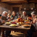 How to Build a Family Prayer Habit That Actually Sticks Warm family gathered around rustic farmhouse dinner table holding hands in prayer, golden hour sunli