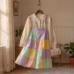 How to Dress Tradwife on a Tight Budget: Affordable Feminine Style Feminine modest cotton skirt and blouse hanging on vintage wooden hanger near lace curtained window
