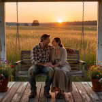 Renewing Your Commitment After Years of Marriage: A Tradwife's Guide Warm couple holding hands on porch swing at sunset, fireflies glowing in background, rustic farmhous