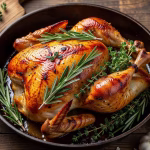 Traditional Thanksgiving Recipes and Menu Planning — Tradwife Club Beautiful herb-brined whole turkey with golden crispy skin in vintage roasting pan, rosemary and thy